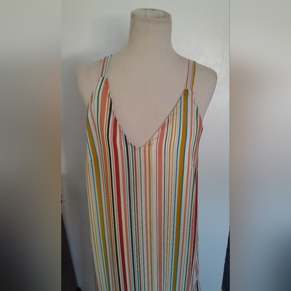 Multicolor stripped maxi chiffon dress size L - Picture 3 of 14